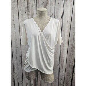 ALK Women's M Tresics Luxe Off-White Surplice Wrap Slinky Blouse Shirt Top NEW
